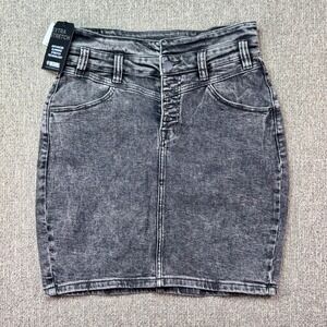Rock & Roll Denim High Rise Button Front Stretch Skirt Size 30 Black‎ Wash